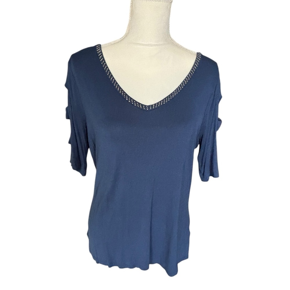 Jennifer Lopez Blue Cut Out Short Sleeve Tee